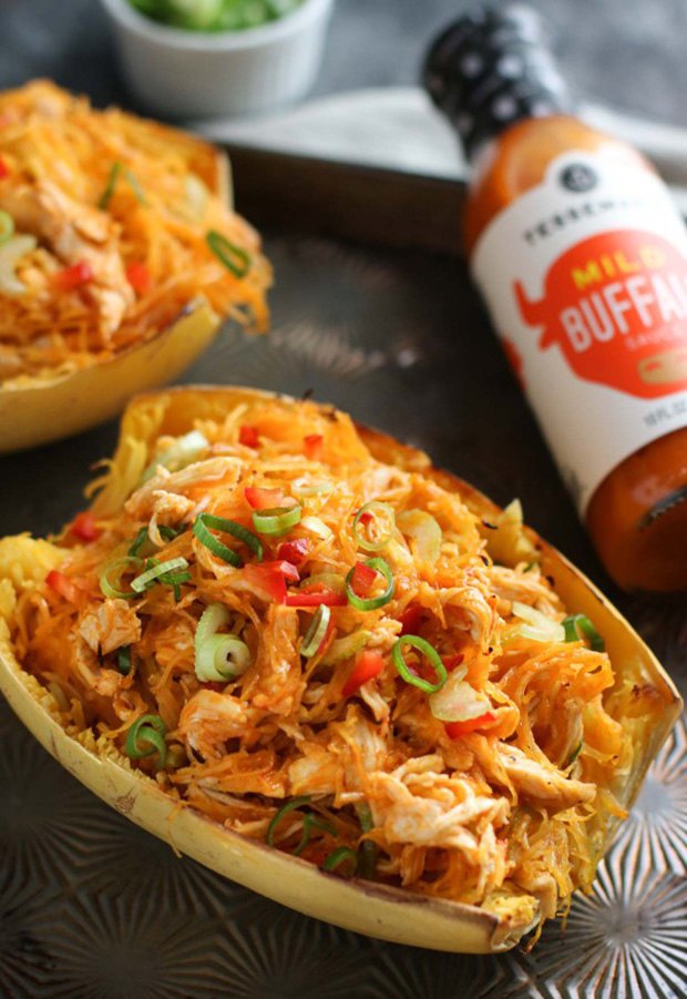 High Protein Low Carb Recipes: Buffalo Chicken Stuffed Spaghetti Squash