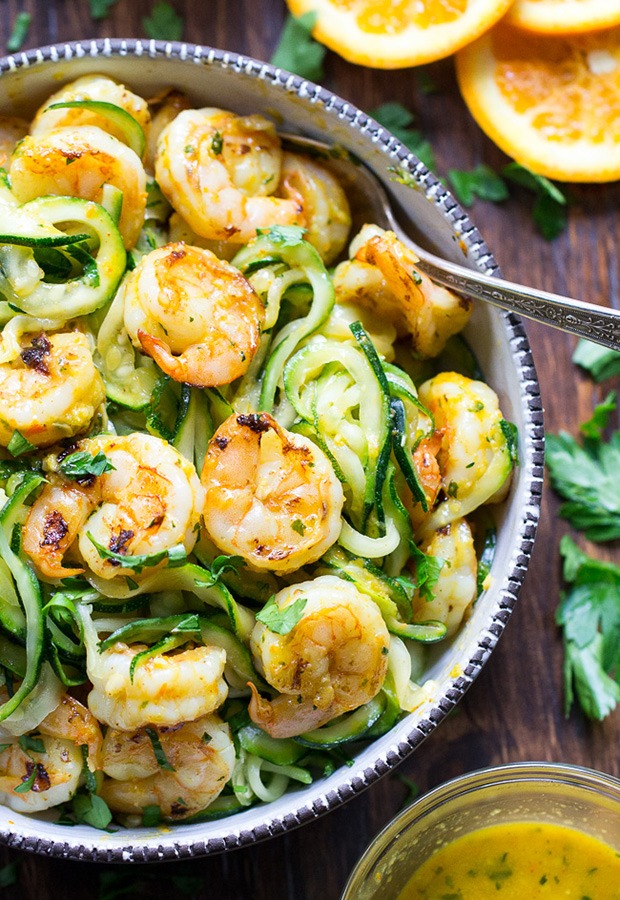 High Protein Low Carb Recipes: Citrus Grilled Shrimp and Zucchini Noodles