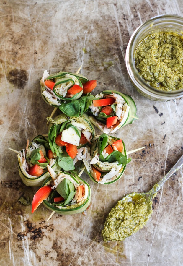 High Protein Low Carb Recipes: Pesto and Turkey Cucumber Roll-Ups