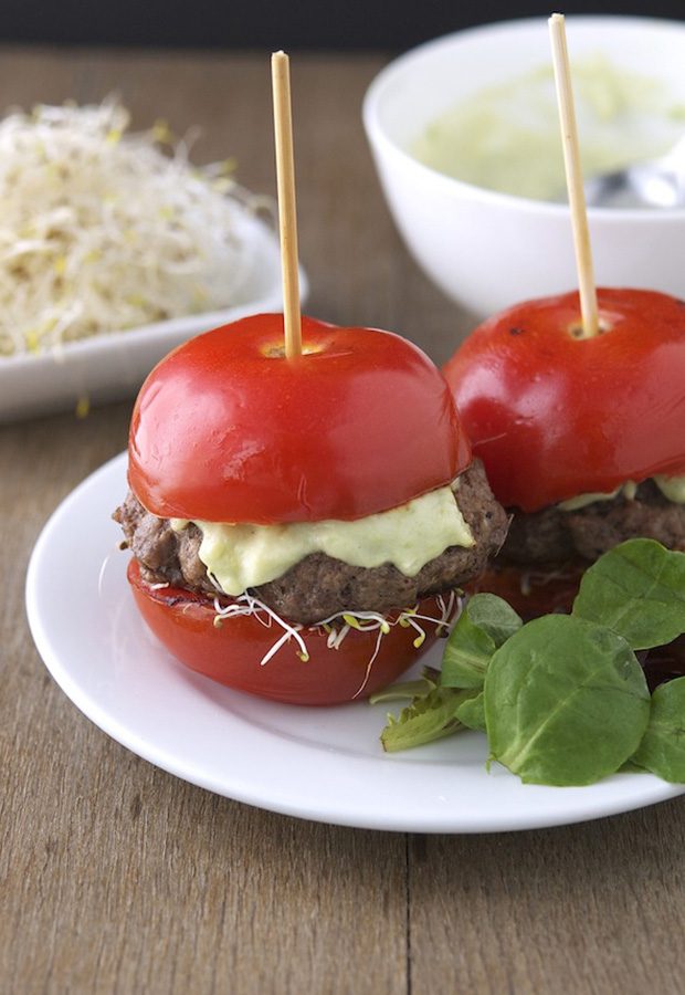 High Protein Low Carb Recipes: Tomato Avocado Burger